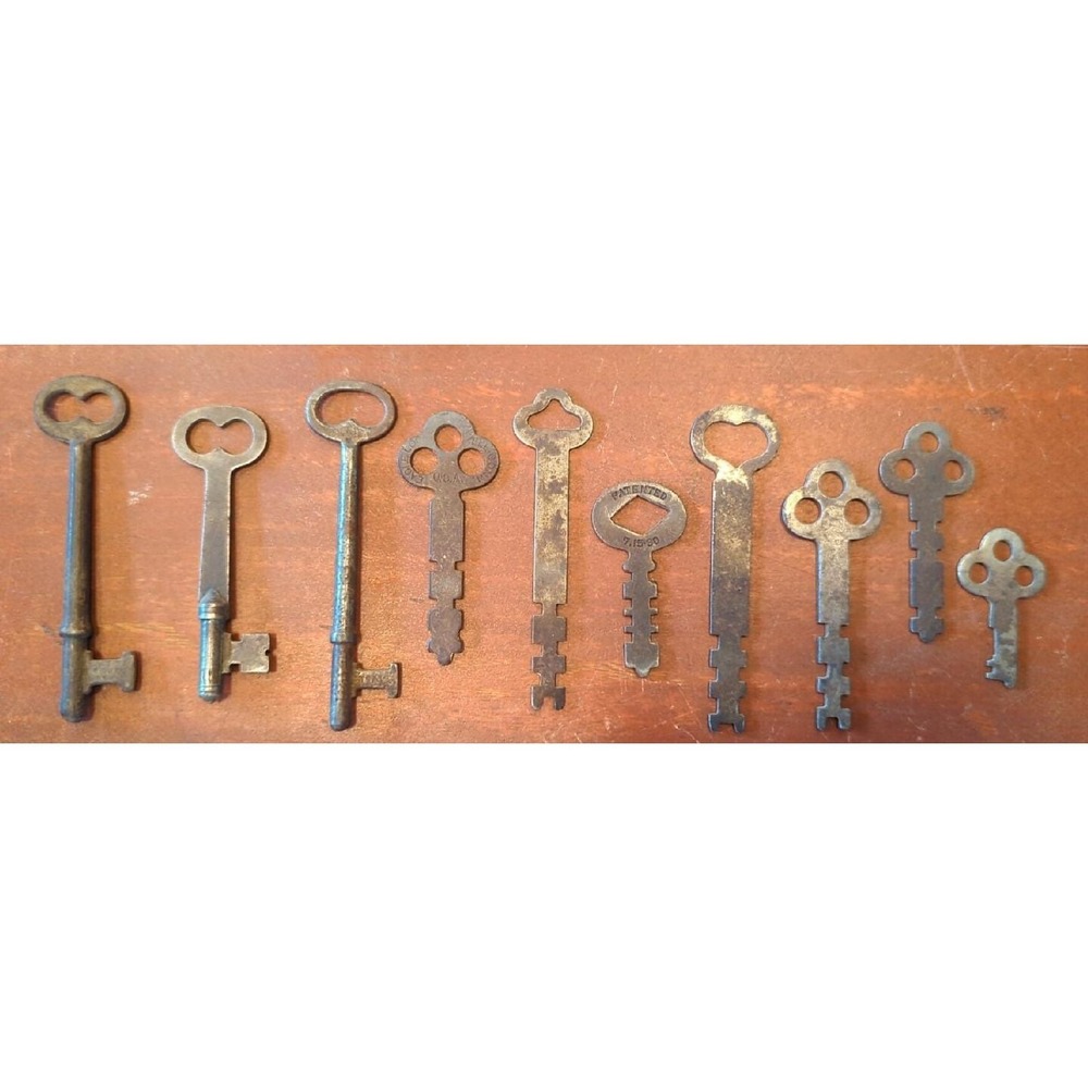Lot of 10 Antique Padlock Lock Keys 1800s-1920s — Some Unusual Keys